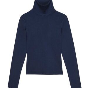 DONNI. Navy Blue Ribbed Turtleneck